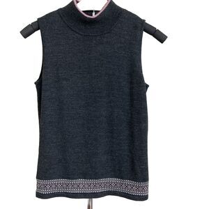 Tahari Mock Turtleneck Sleeveless Sweater Top with Bottom Floral Diamond